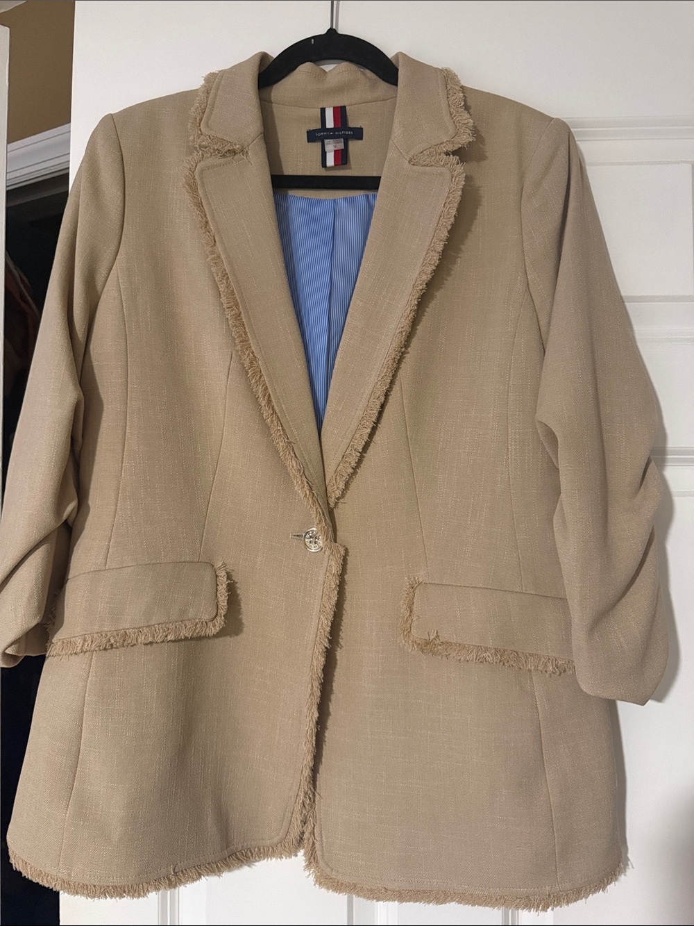 Tommy Hilfiger Beige Fringed Blazer Jacket